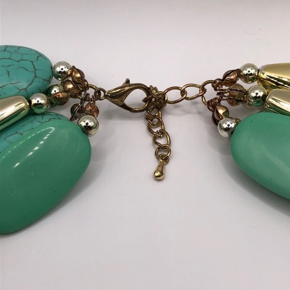 Turquoise & Gold Spindle Bead Multi-Strand Choker - Picture 3 of 4